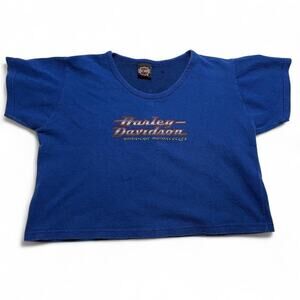 90s Harley Davidson cropped women’s blue thermal Tee L